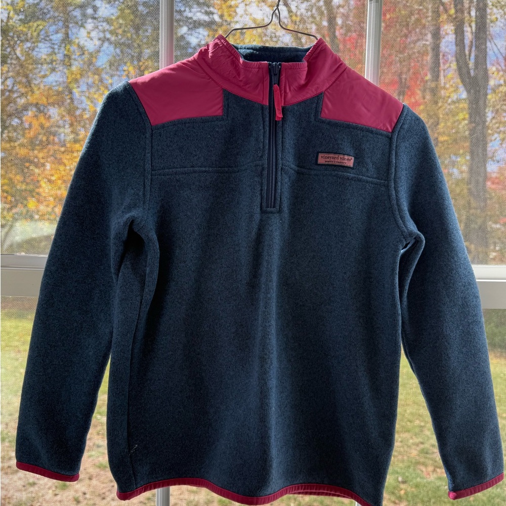 Vineyard Vines Charcoal and Coral Quarter-Zip Pullover